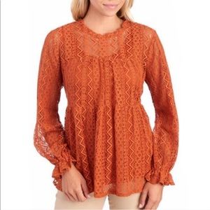 Petite Chevron Lace High Neck Blouse